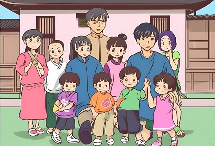 Learn Chinese Idiom: Many Children, Forming A Row